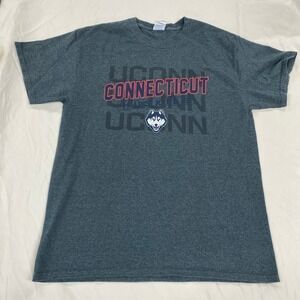 Gildan UConn Huskies Connecticut T-Shirt Mens Large Heather Gray Graphic Tee